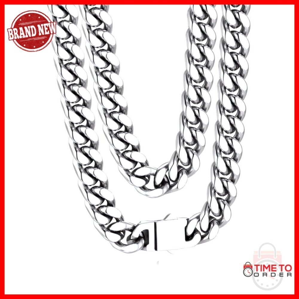 Stainless Steel Chunky Cuban Link Chain Necklace 5-12mm 18-30in